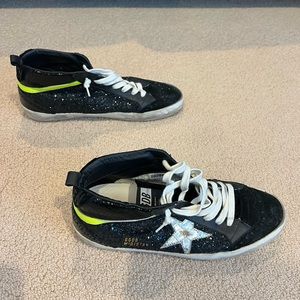 Golden Goose Mid Star Black Glitter Sneakers - Black/Silver/Lime Green Sz IT 40